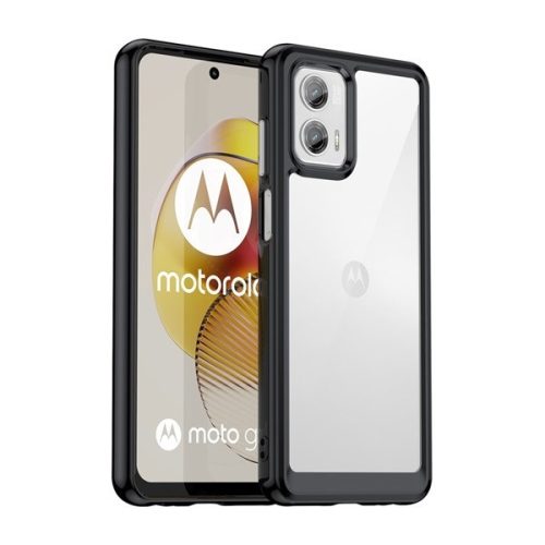 Motorola Moto G73 5G, plastový zadný kryt + silikónový rám, stredne odolný proti nárazu, priehľadný zadný kryt, čierny