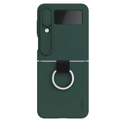 Samsung Galaxy Z Flip4 SM-F721B, silikónové puzdro, stredne odolné proti nárazu, ochrana fotoaparátu, krúžok na uchytenie telefónu, Nillkin CamShield Silky, zelené
