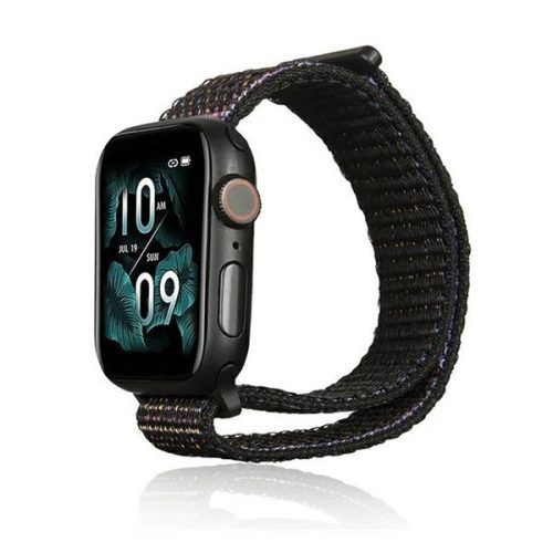 Apple Watch 1-6, SE, SE (2022) (42 / 44 mm) / Watch 7-8 (45 mm) / Watch Ultra (49 mm), textilný remienok, nylon, suchý zips, nastaviteľný, priedušný, čierny