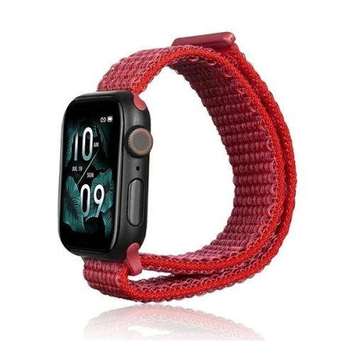 Apple Watch 1-6, SE, SE (2022) (42 / 44 mm) / Watch 7-8 (45 mm) / Watch Ultra (49 mm), textilný remienok, nylon, suchý zips, nastaviteľný, priedušný, červený