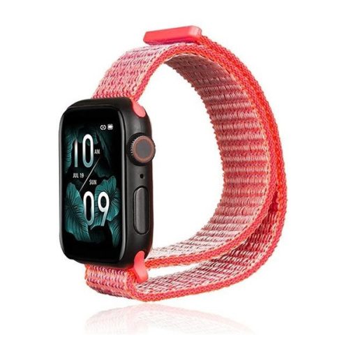 Apple Watch 1-6, SE, SE (2022) (38 / 40 mm) / Watch 7-8 (41 mm), textilný remienok, nylon, suchý zips, nastaviteľný, priedušný, ružový
