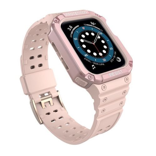Apple Watch 1-6, SE, SE (2022) (42 / 44 mm) / Watch 7-9 (45 mm), Silikónové ochranné puzdro, stredne odolné proti nárazu, s nastaviteľným remienkom, ružové