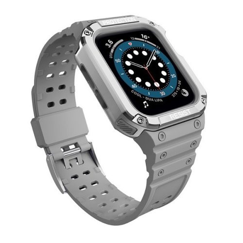 Apple Watch 1-6, SE, SE (2022) (38 / 40 mm) / Watch 7-9 (41 mm), Silikónové ochranné puzdro, stredne odolné proti nárazu, s nastaviteľným remienkom, dvojfarebné, sivostrieborné