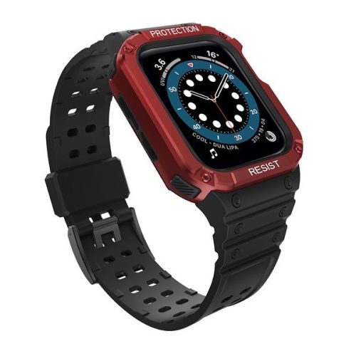 Apple Watch 1-6, SE, SE (2022) (42 / 44 mm) / Watch 7-9 (45 mm), Silikónové ochranné puzdro, stredne odolné proti nárazu, s nastaviteľným remienkom, dvojfarebné, čierno-červené