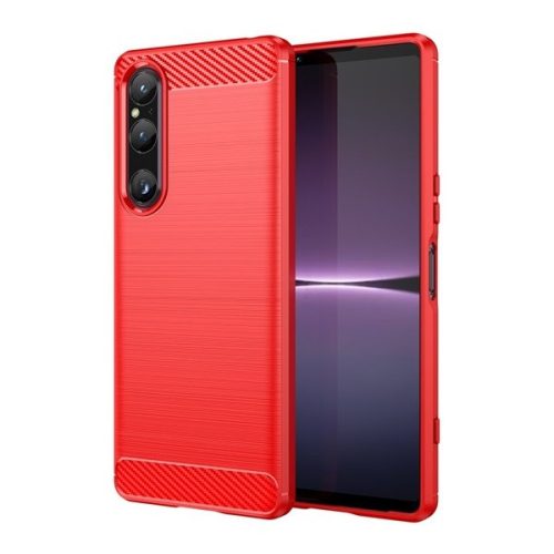 Sony Xperia 1 V, silikónové puzdro, stredne odolné proti nárazu, brúsené, karbónový vzor, červené