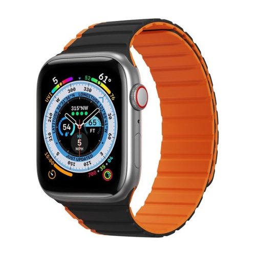 Apple Watch 1-6, SE, SE (2022) (42 / 44 mm) / Watch 7-8 (45 mm) / Watch Ultra (49 mm), silikónový remienok, magnetické zapínanie, dvojfarebný, 3D vzor, Dux Ducis LD, čierna/oranžová