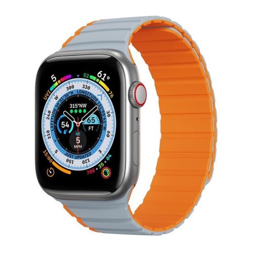 Apple Watch 1-6, SE, SE (2022) (38 / 40 mm) / Watch 7-8 (41 mm), silikónový remienok, magnetické zapínanie, dvojfarebný, 3D vzor, Dux Ducis LD, sivý/oranžový