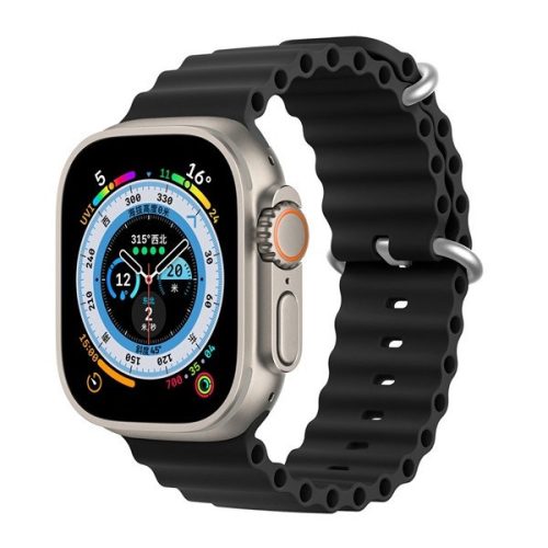 Apple Watch 1-6, SE, SE (2022) (42 / 44 mm) / Watch 7-8 (45 mm), silikónový remienok, nastaviteľný, dizajn vlny, Dux Ducis, čierna