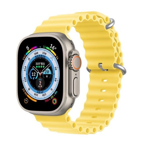 Apple Watch 1-6, SE, SE (2022) (42 / 44 mm) / Watch 7-8 (45 mm), silikónový remienok, nastaviteľný, dizajn vlny, Dux Ducis, žltá