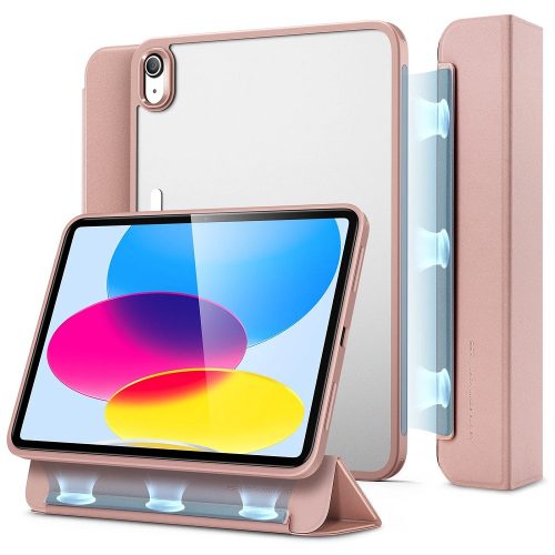 Apple iPad 10.9 (2022), Puzdro s priehradkou, Magnetické pripevnenie, Priehľadný chrbát, Smart Case, ESR Ascend Hybrid, Červeno-zlaté