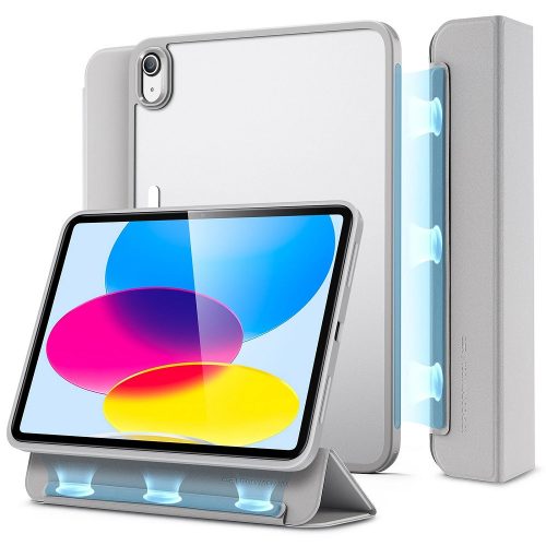 Apple iPad 10.9 (2022), Puzdro s priehradkou, Magnetické pripevnenie, Priehľadná zadná strana, Smart Case, ESR Ascend Hybrid, sivé