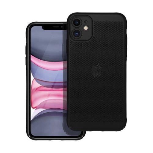 Apple iPhone 11, Plastový zadný kryt, Priedušný, Dierovaný vzor, Vzdušný, Čierny