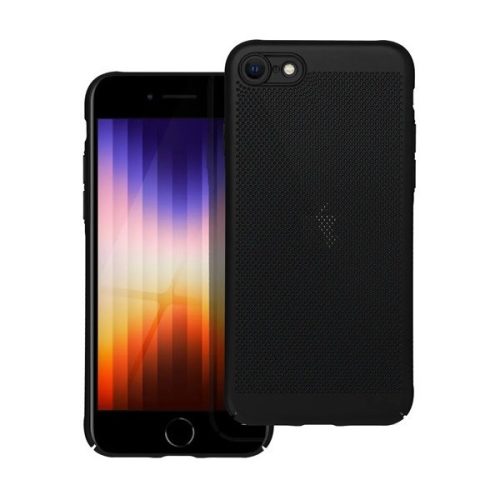 Apple iPhone 7 / 8 / SE (2020) / SE (2022), plastový zadný kryt, priedušný, s dierovaným vzorom, priedušný, čierny