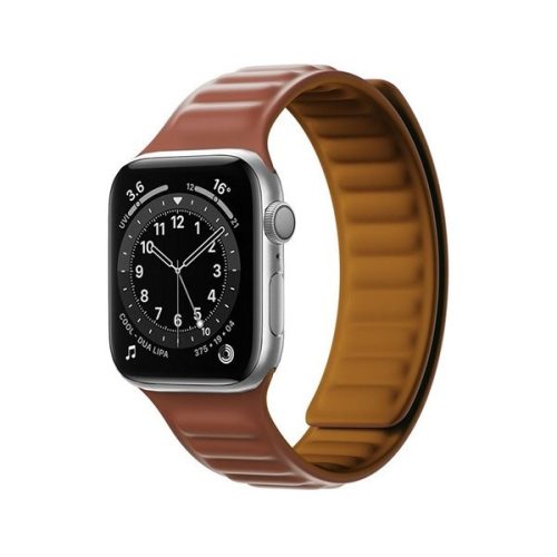 Apple Watch 1-6, SE, SE (2022) (42 / 44 mm) / Watch 7-9 (45 mm) / Watch Ultra (49 mm), silikónový remienok, magnetické zapínanie, kožený efekt, 3D vzor, hnedá farba