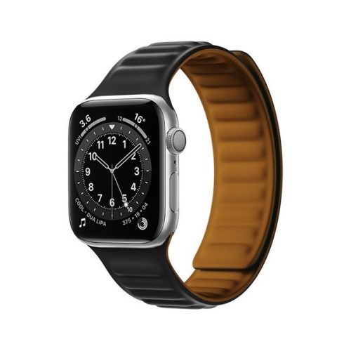 Apple Watch 1-6, SE, SE (2022) (38/40 mm) / Watch 7-9 (41 mm), silikónový remienok, magnetické zapínanie, kožený efekt, 3D vzor, čierna