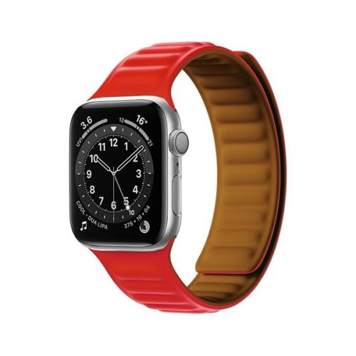 Apple Watch 1-6, SE, SE (2022) (42 / 44 mm) / Watch 7-9 (45 mm) / Watch Ultra (49 mm), silikónový remienok, magnetické zapínanie, kožený efekt, 3D vzor, červená