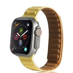   Apple Watch 1-6, SE, SE (2022) (42 / 44 mm) / Watch 7-9 (45 mm) / Watch Ultra (49 mm), silikónový remienok, magnetické zapínanie, kožený efekt, 3D vzor, žltá farba