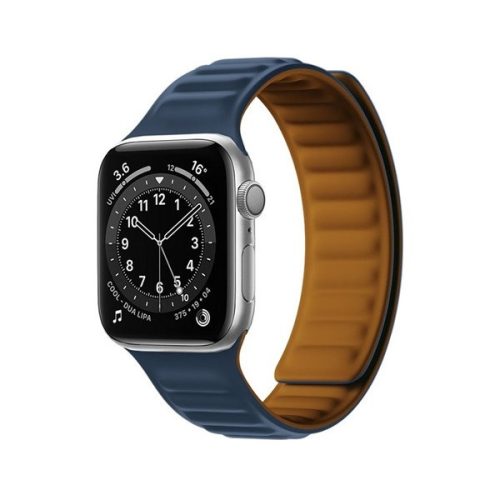 Apple Watch 1-6, SE, SE (2022) (42 / 44 mm) / Watch 7-9 (45 mm) / Watch Ultra (49 mm), silikónový remienok, magnetické zapínanie, kožený efekt, 3D vzor, tmavomodrá