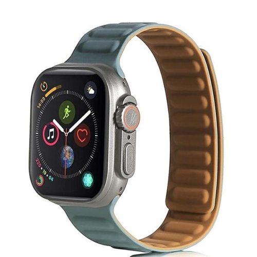 Apple Watch 1-6, SE, SE (2022) (42 / 44 mm) / Watch 7-9 (45 mm) / Watch Ultra (49 mm), silikónový remienok, magnetické zapínanie, kožený efekt, 3D vzor, zelená