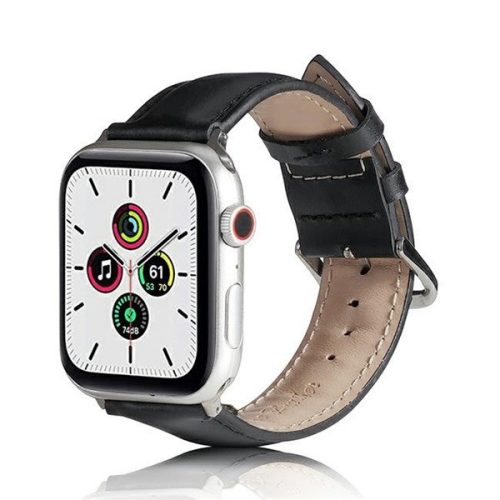 Apple Watch 1-6, SE, SE (2022) (42 / 44 mm) / Watch 7-9 (45 mm) / Watch Ultra (49 mm), silikónový remienok, kožený efekt, nastaviteľný, čierny