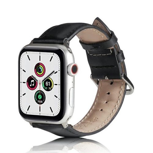 Apple Watch 1-6, SE, SE (2022) (38 / 40 mm) / Watch 7-9 (41 mm), silikónový remienok, kožený efekt, nastaviteľný, čierny