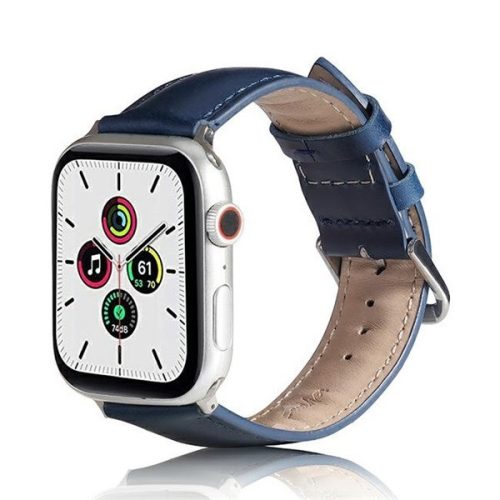 Apple Watch 1-6, SE, SE (2022) (42 / 44 mm) / Watch 7-9 (45 mm) / Watch Ultra (49 mm), silikónový remienok, kožený efekt, nastaviteľný, tmavomodrý