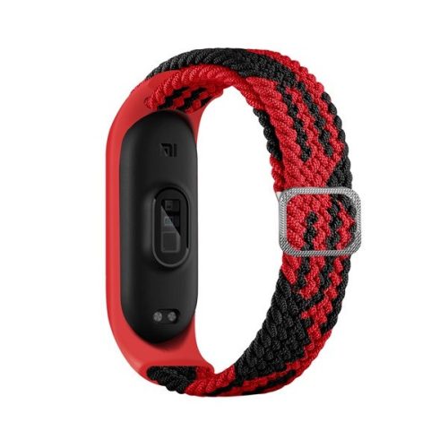 Xiaomi Mi Band 3 / Mi Band 4 / Mi Band 5 / Mi Band 6, textilný remienok, nastaviteľný, silikónový rám, tkaný štýl, červená/čierna