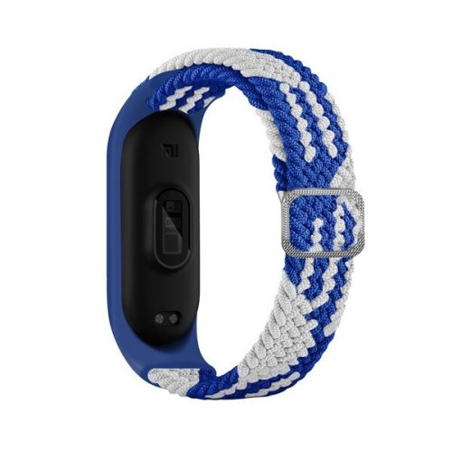 Xiaomi Mi Band 3 / Mi Band 4 / Mi Band 5 / Mi Band 6, textilný remienok, nastaviteľný, silikónový rám, tkaný štýl, modrá/biela