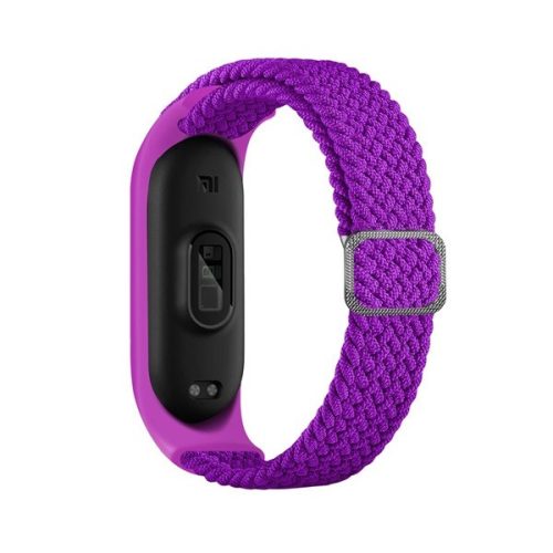 Xiaomi Mi Band 3 / Mi Band 4 / Mi Band 5 / Mi Band 6, textilný remienok, nastaviteľný, silikónový rám, tkaný štýl, fialová