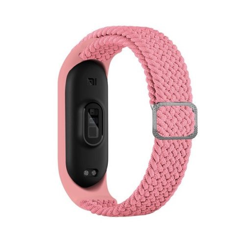 Xiaomi Mi Band 3 / Mi Band 4 / Mi Band 5 / Mi Band 6, textilný remienok, nastaviteľný, silikónový rám, tkaný štýl, ružová