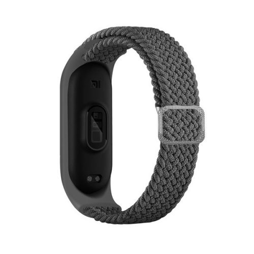 Xiaomi Mi Band 3 / Mi Band 4 / Mi Band 5 / Mi Band 6, textilný remienok, nastaviteľný, silikónový rám, tkaný štýl, sivá