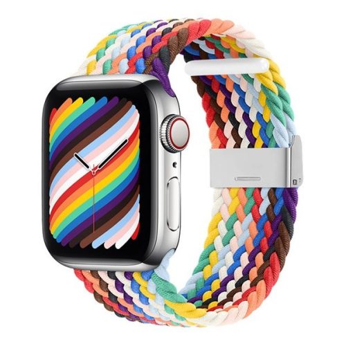 Apple Watch 1-6, SE, SE (2022) (42 / 44 mm) / Watch 7-9 (45 mm) / Watch Ultra (49 mm), textilný remienok, nastaviteľný, tkaný štýl, dúhový vzor, farba