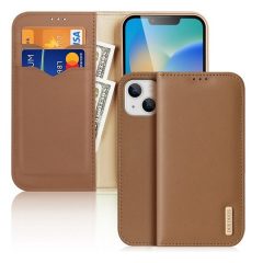   Apple iPhone 15 Plus, puzdro s bočným otváraním, puzdro z pravej kože, stojan, Dux Ducis Hivo, hnedé