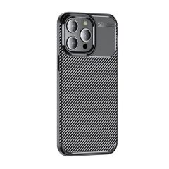   Apple iPhone 15 Pro Max, Silikónové puzdro, stredne odolné voči nárazom, päta so vzduchovým polstrovaním, karbónový vzor, čierne