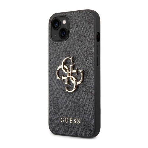 Apple iPhone 14 Plus, Plastový zadný kryt + silikónový rám, textilný zadný kryt, vzor Guess, Guess 4G Big Metal Logo, sivá