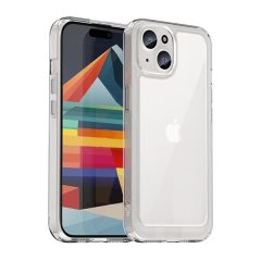   Apple iPhone 15 Plus, Plastový zadný kryt + silikónový rám, stredne odolný proti nárazu, priehľadný zadný kryt, priehľadný