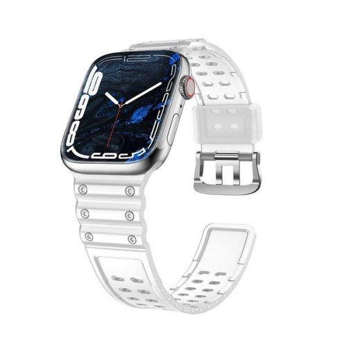 Apple Watch 1-6, SE, SE (2022) (38 / 40 mm) / Watch 7-8 (41 mm), silikónový remienok, nastaviteľný, s otvormi, priehľadný