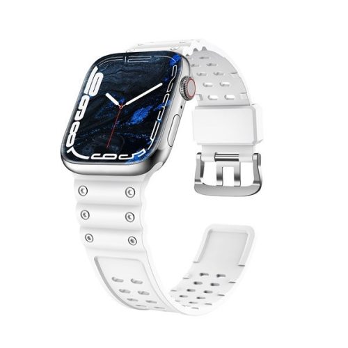 Apple Watch 1-6, SE, SE (2022) (42 / 44 mm) / Watch 7-8 (45 mm) / Watch Ultra (49 mm), silikónový remienok, nastaviteľný, s otvormi, biely