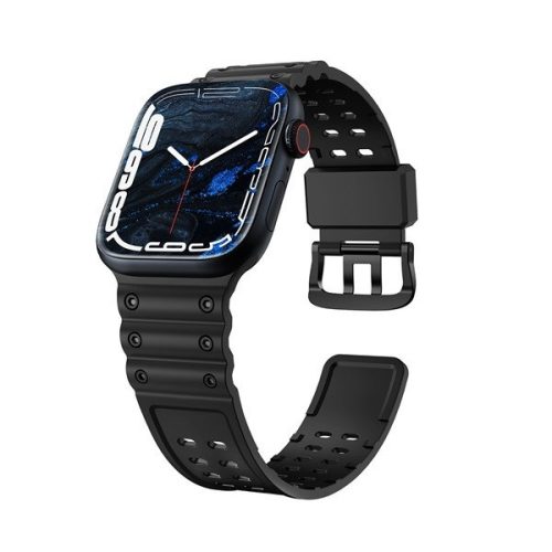 Apple Watch 1-6, SE, SE (2022) (38 / 40 mm) / Watch 7-8 (41 mm), silikónový remienok, nastaviteľný, s otvormi, čierny