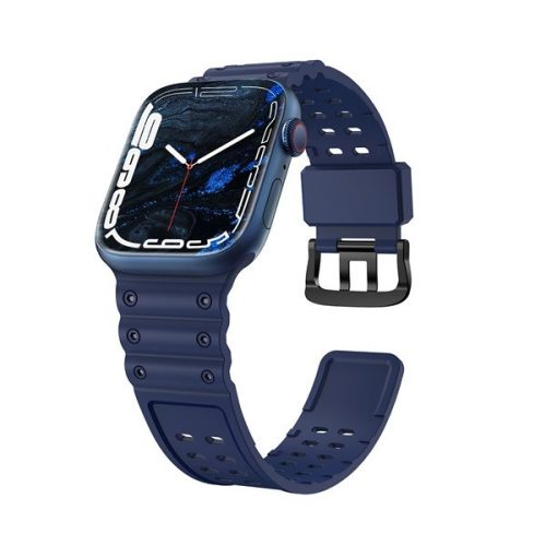 Apple Watch 1-6, SE, SE (2022) (42 / 44 mm) / Watch 7-8 (45 mm) / Watch Ultra (49 mm), silikónový remienok, nastaviteľný, s otvormi, tmavomodrý