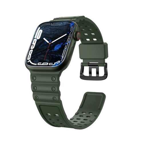Apple Watch 1-6, SE, SE (2022) (42 / 44 mm) / Watch 7-8 (45 mm) / Watch Ultra (49 mm), silikónový remienok, nastaviteľný, s otvormi, tmavozelený
