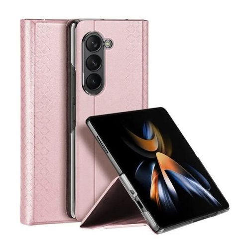 Samsung Galaxy Z Fold5 SM-F946B, puzdro s bočným otváraním, kožená zadná strana, stojan, Dux Ducis Bril, ružová