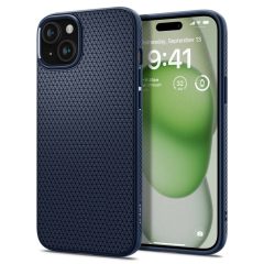   Apple iPhone 15 Plus, Silikónové puzdro, Spigen Liquid Air, trojuholníkový vzor, tmavomodré