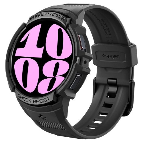 Samsung Galaxy Watch 6 (40 mm) SM-R930 / R935, silikónové ochranné puzdro, nárazuvzdorné, s remienkom, Spigen Rugged Armor Pro, čierne