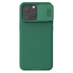   Apple iPhone 15 Pro Max, Plastová zadná strana + silikónový rám, stredne odolná proti nárazu, ochrana fotoaparátu, kompatibilná s nabíjačkou Magsafe, pruhovaný vzor, Nillkin CamShield Pro Magnetic, zelená