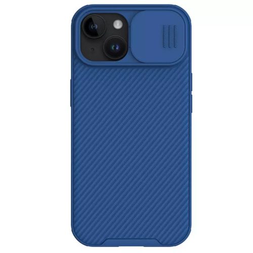 Apple iPhone 15, Plastová zadná strana + silikónový rám, stredne odolná proti nárazu, ochrana fotoaparátu, pruhovaný vzor, Nillkin CamShield Pro, modrá