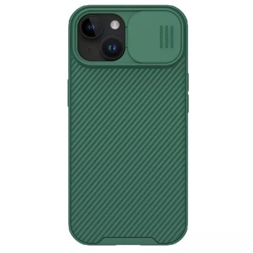 Apple iPhone 15, Plastová zadná strana + silikónový rám, stredne odolná proti nárazu, ochrana fotoaparátu, pruhovaný vzor, Nillkin CamShield Pro, zelená