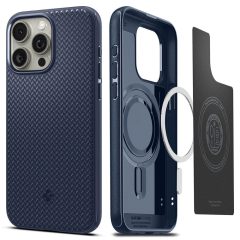  Apple iPhone 15 Pro Max, Plastový zadný kryt + silikónový rám, kompatibilný s nabíjačkou Magsafe, Spigen Mag Armor, tmavomodrý