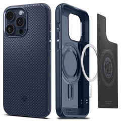   Apple iPhone 15 Pro, Plastový zadný kryt + silikónový rám, kompatibilný s nabíjačkou Magsafe, Spigen Mag Armor, tmavomodrý