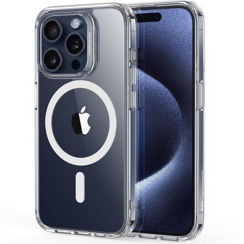 Apple iPhone 15 Pro Max, silikónové puzdro, stredne odolné proti nárazu, päta s kapucňou, kompatibilné s Magsafe, ESR Classic Hybrid HaloLock, priehľadné